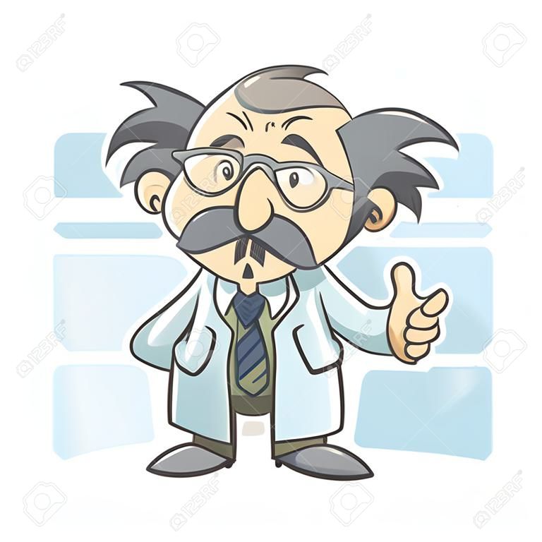 Cartoon scientist professor. A funny emotional character. Vector on a white background