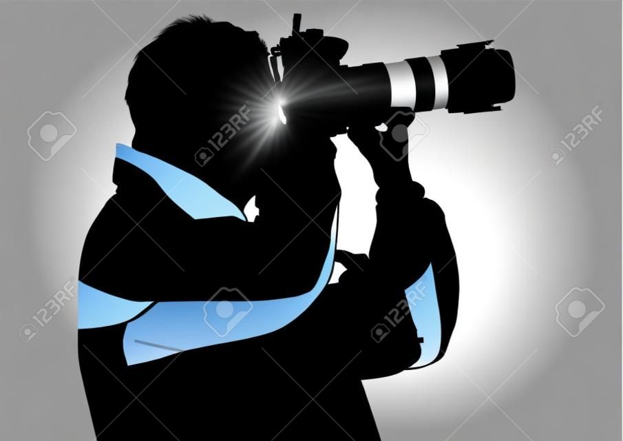 Vector image of the photographer with camera in hand. Silhouette on white background