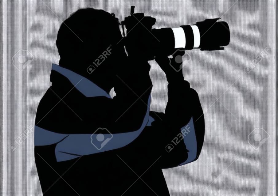 Vector image of the photographer with camera in hand. Silhouette on white background