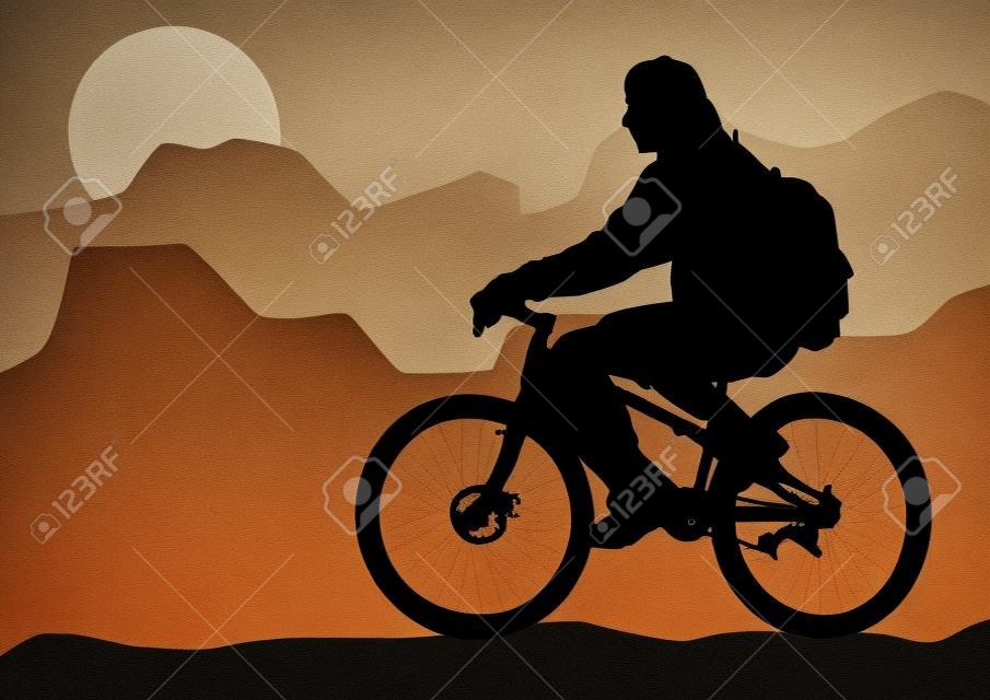 Zeichnung Silhouette eines jungen Radfahrer in mountain