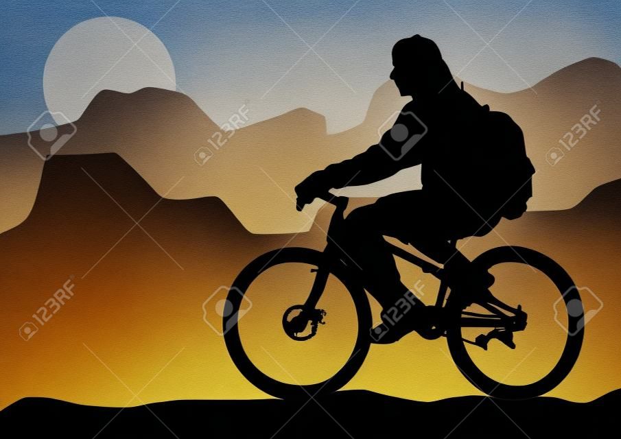 Zeichnung Silhouette eines jungen Radfahrer in mountain