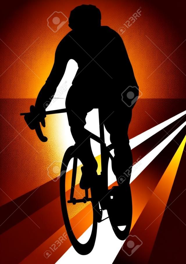 Vector drawing silhouette of a cyclist boy. Silhouette of people