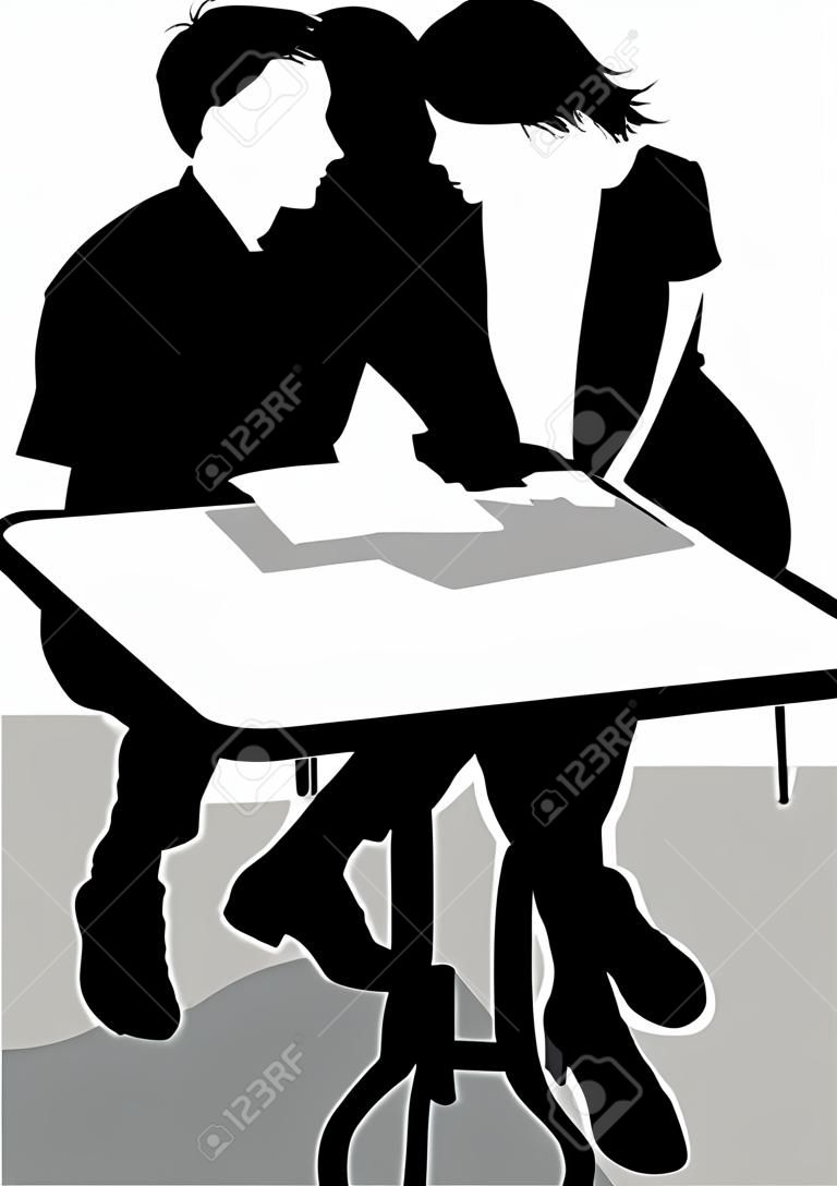Vector drawing of a couple at a table in the office
