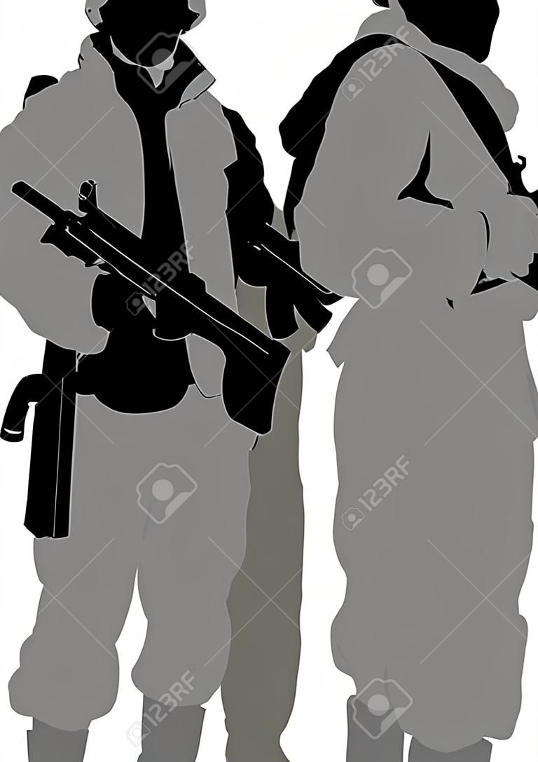 Emiraty żołnierze z bronią na białym tle