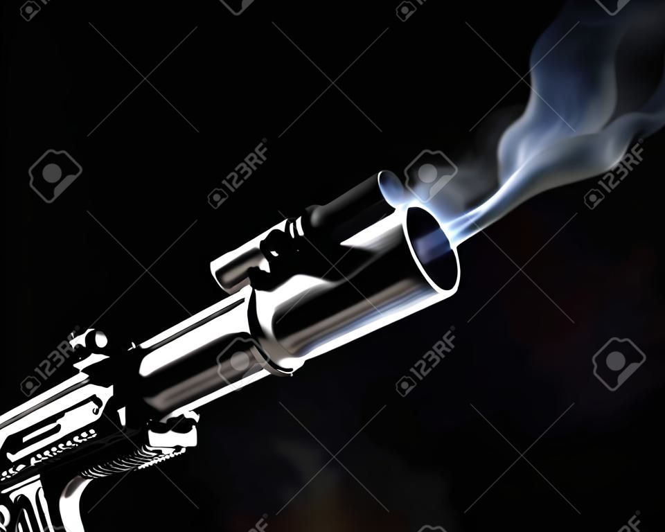штурмовая винтовка, из ствола которой выходит дым