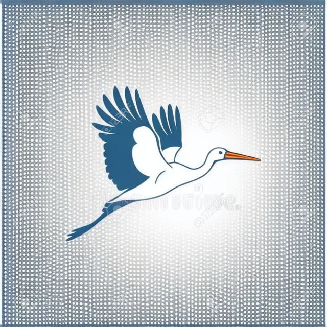 repülő gólya egyszerű sziluettje fehér alapon vektoros illusztráció