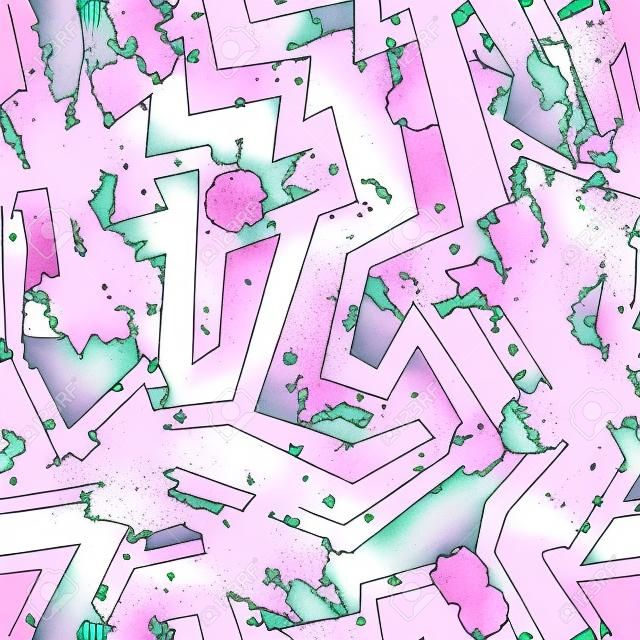 pink maze seamless pattern with blot effect