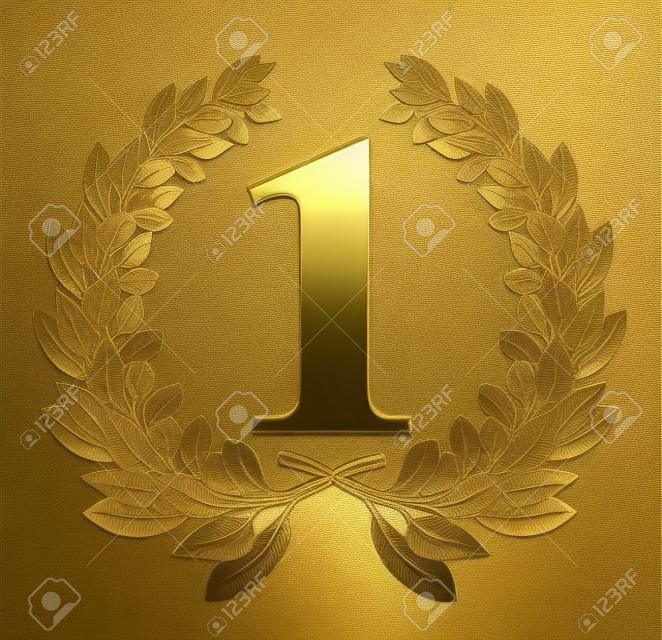 Félicitation une couronne de laurier d'or avec le numéro un à l'intérieur