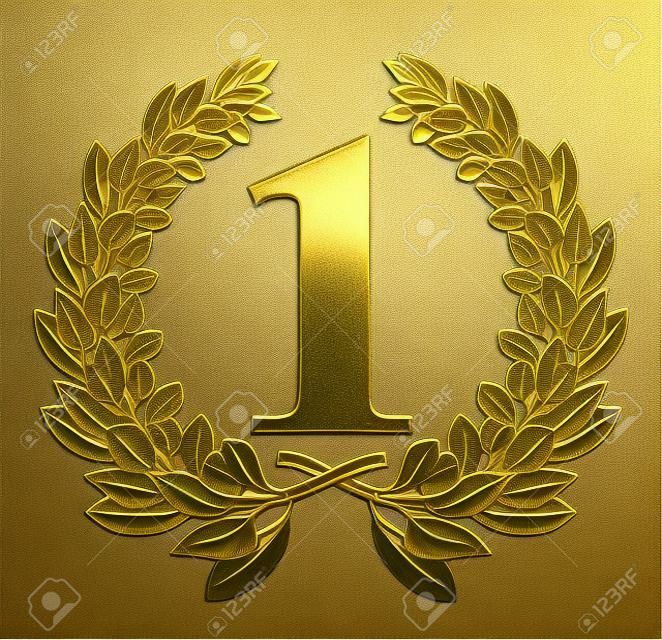 Enhorabuena una corona de laurel de oro con el número uno en el interior
