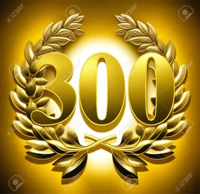 Numero 300 d'oro corona d'alloro con il numero 300 all'interno