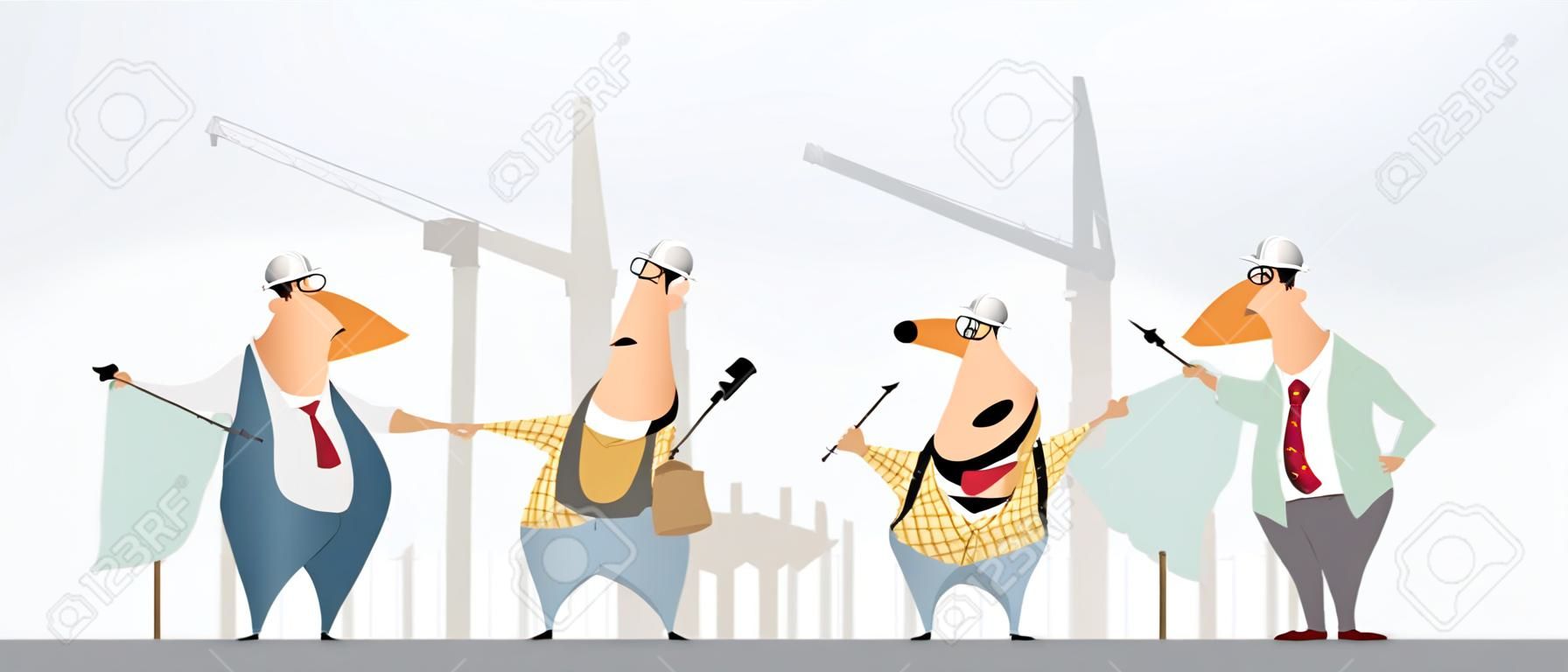 Ilustracja wektorowa pracowników budowlanych i przełożonych