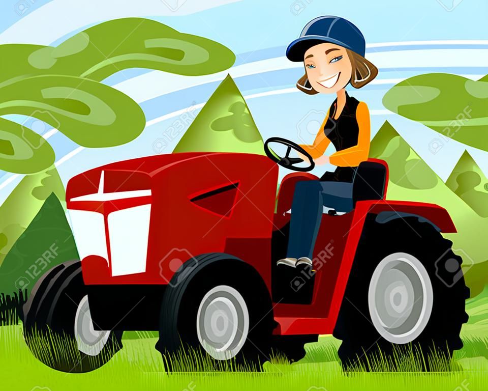 Vector illustration of a woman on a tractor