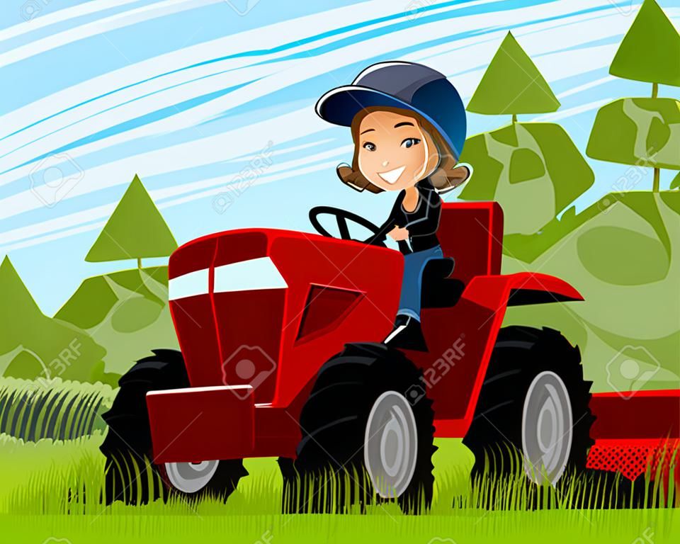 Vector illustration of a woman on a tractor