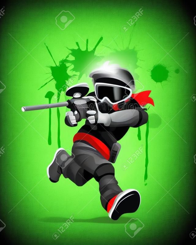 Vector illustration of a running paintball player