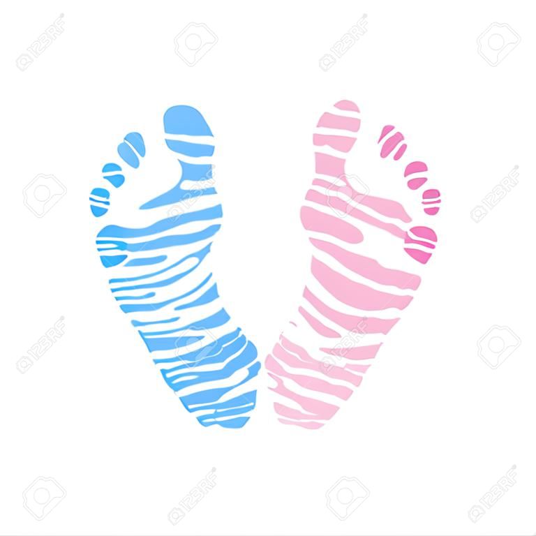 Menina do bebê. Menino do bebê. Gêmeo. Revelação do gênero do bebê. Impressão do pé do bebê