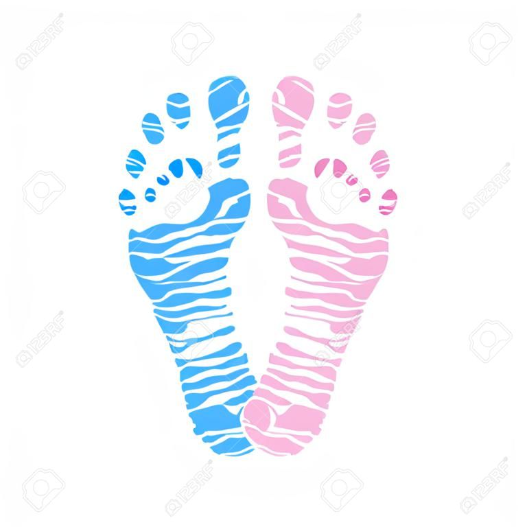 Menina do bebê. Menino do bebê. Gêmeo. Revelação do gênero do bebê. Impressão do pé do bebê