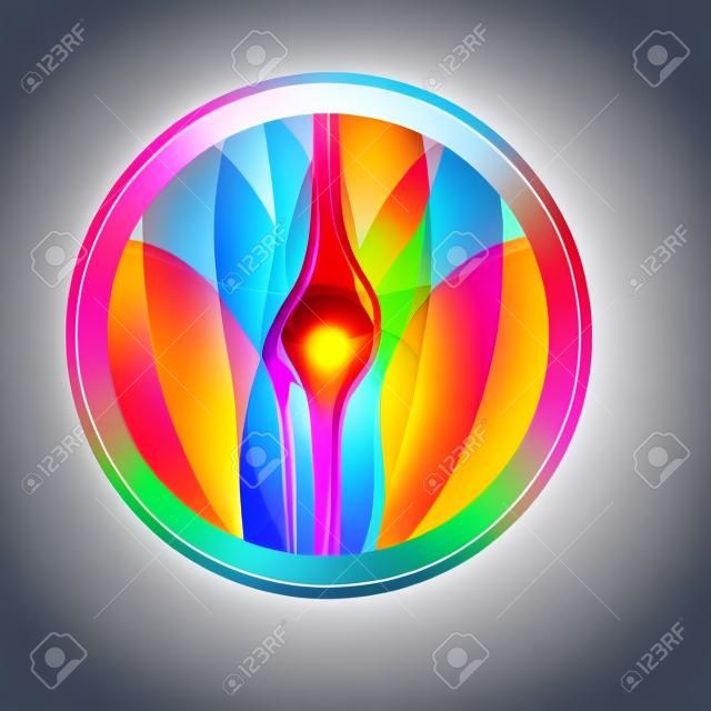 Joint anatomy Sign, round shape colorful overlay flower petals at the background
