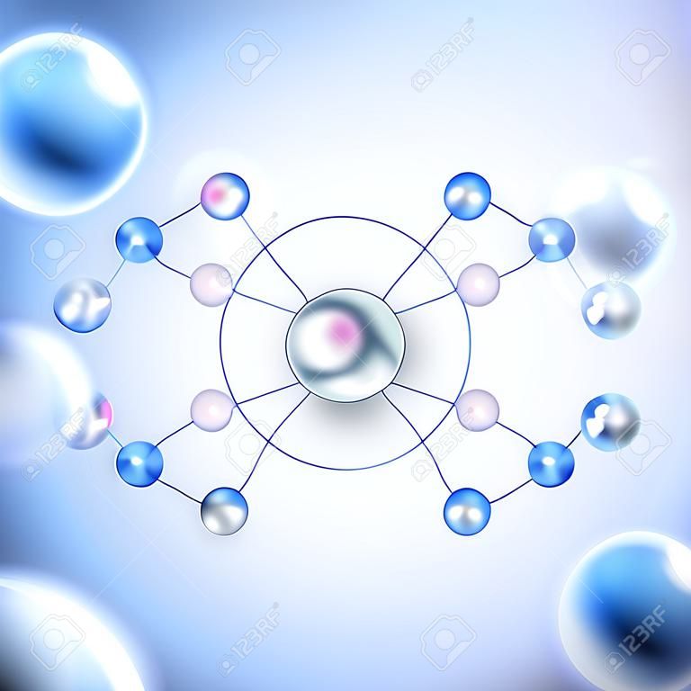 Przeciwutleniacz cząsteczka z dodatkowych elektronów, pracuje przed wolnymi rodnikami. Streszczenie światło niebieskie tło.