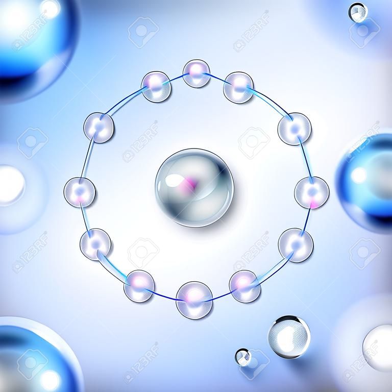 Przeciwutleniacz cząsteczka z dodatkowych elektronów, pracuje przed wolnymi rodnikami. Streszczenie światło niebieskie tło.