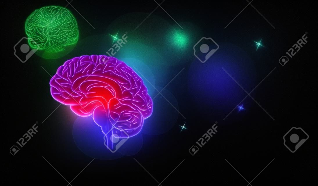 Human brain problems. Abstract dark background with glow