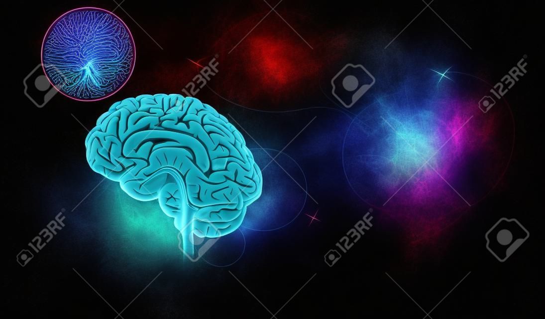 Human brain problems. Abstract dark background with glow