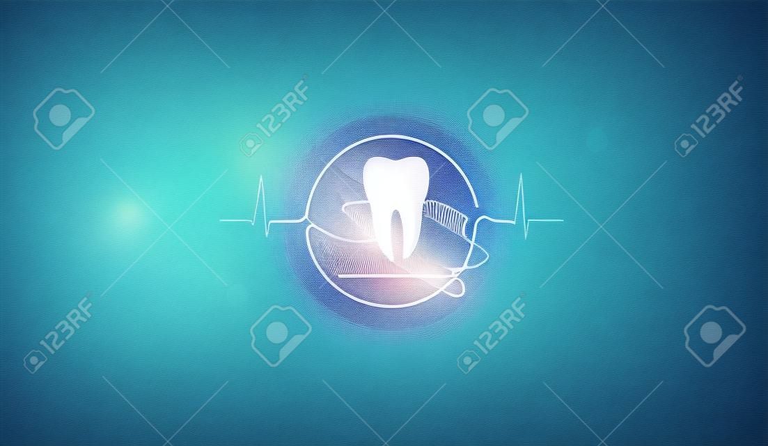 Teeth health care abstract design background, cardiogram around the tooth as a treatment and healing.