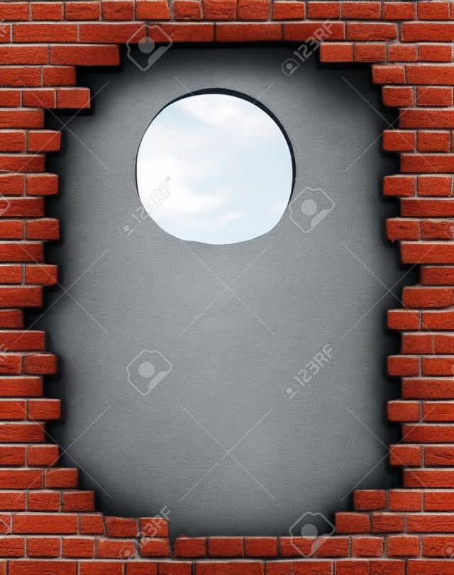 hole in a brick wall with isolated on white edges