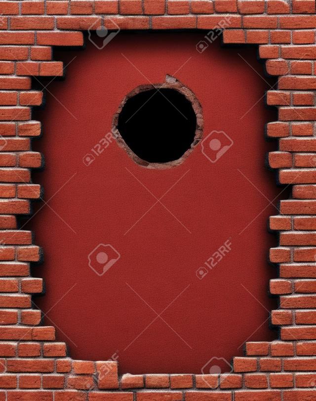 hole in a brick wall with isolated on white edges