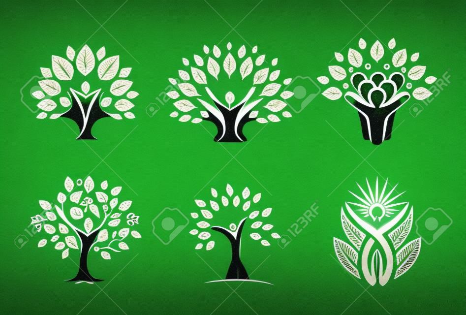 Ağaç Halk Simge Logo Tasarım İllüstrasyonu