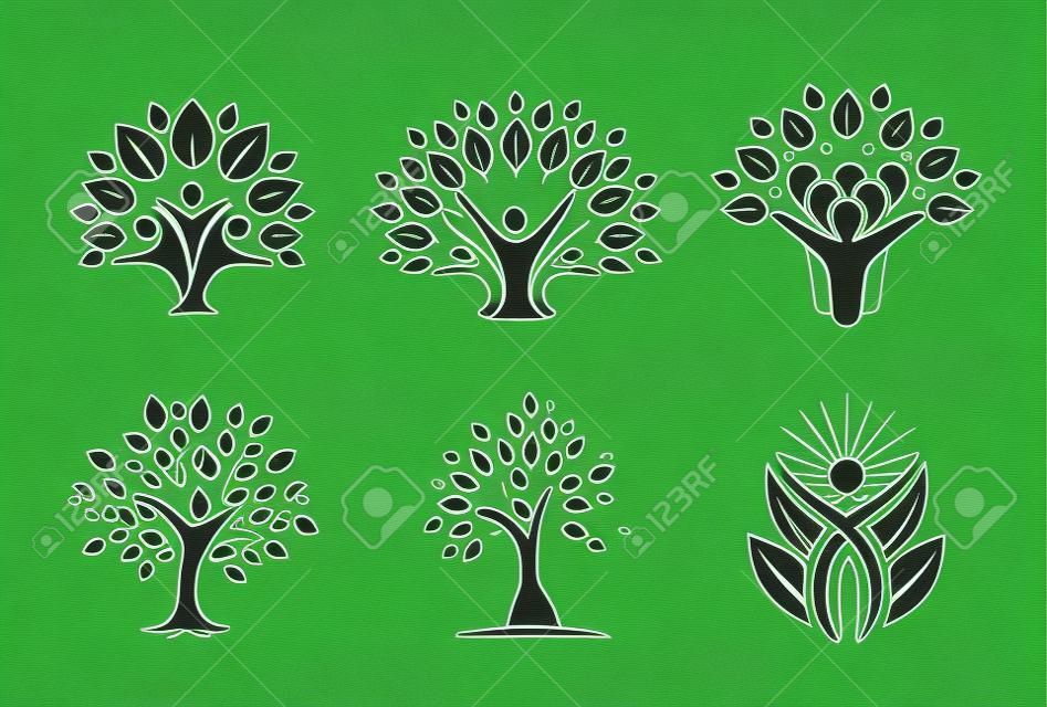 Drzewo Ludzie Symbol Logo Projekt ilustracji