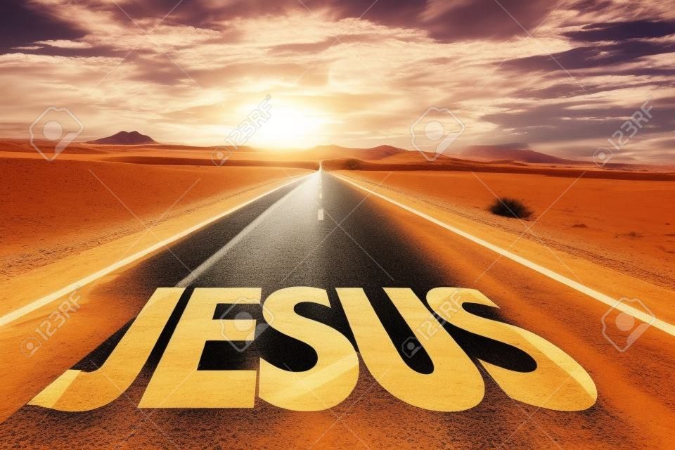 Jesus escrito na estrada do deserto