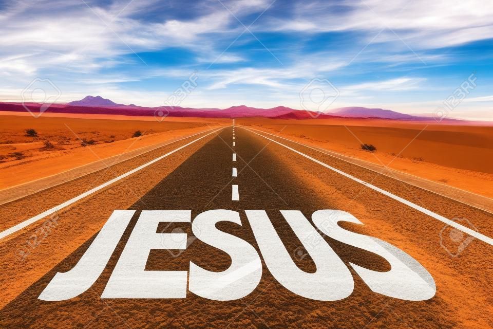 砂漠の道路に書かれたイエス