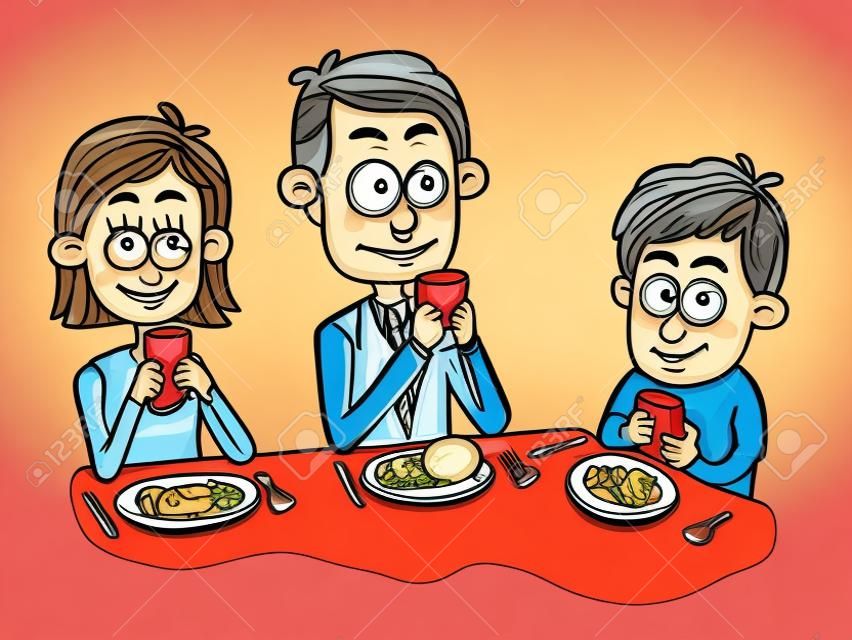 無知的家庭聚餐的卡通插圖
