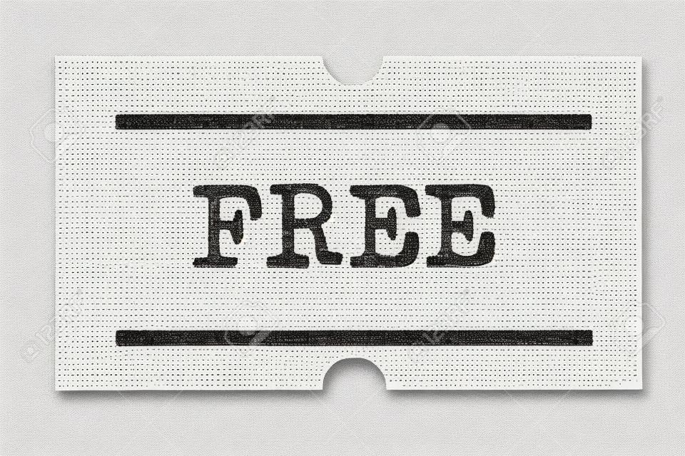 FREE word printed with typewriter font on price tag sticker isolated on white background