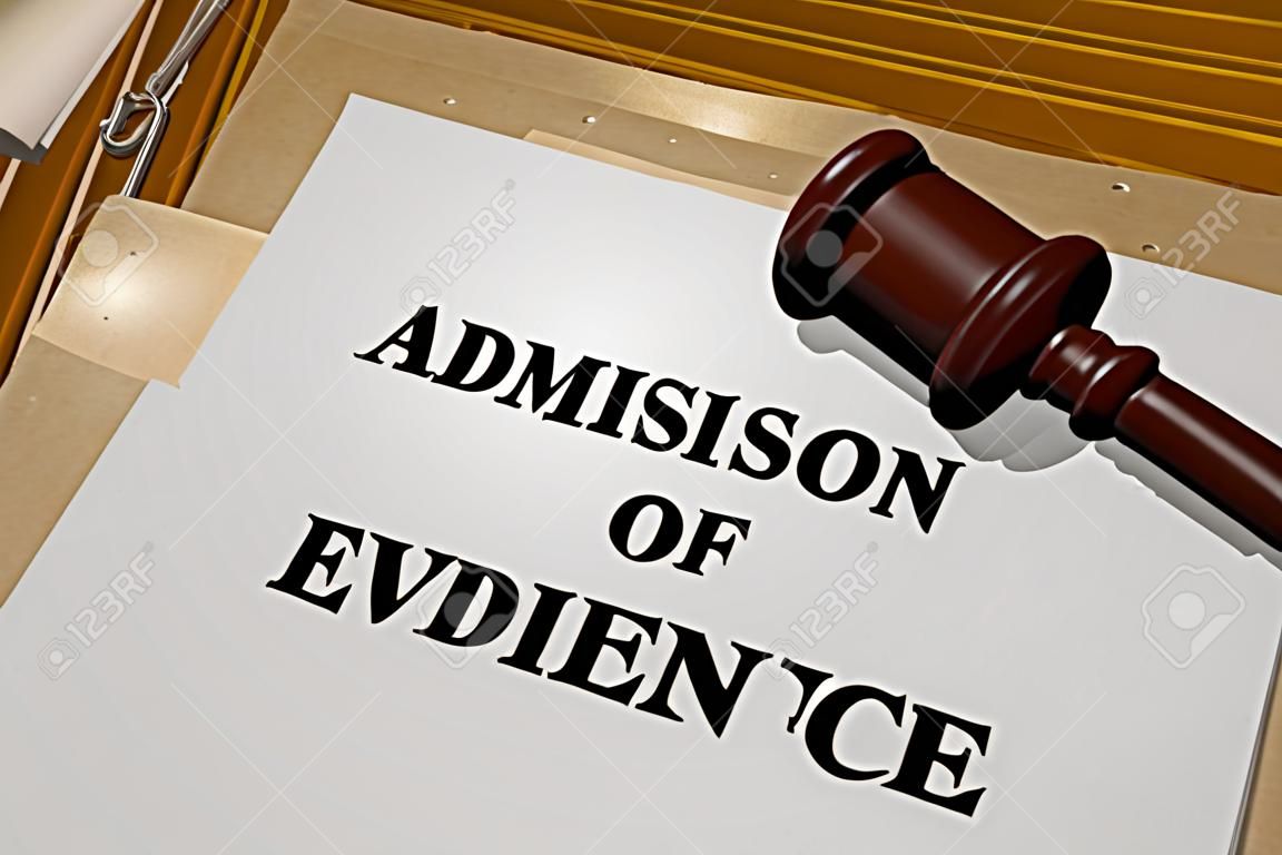 Ilustración 3D de "admisión de pruebas" del título de documento legal
