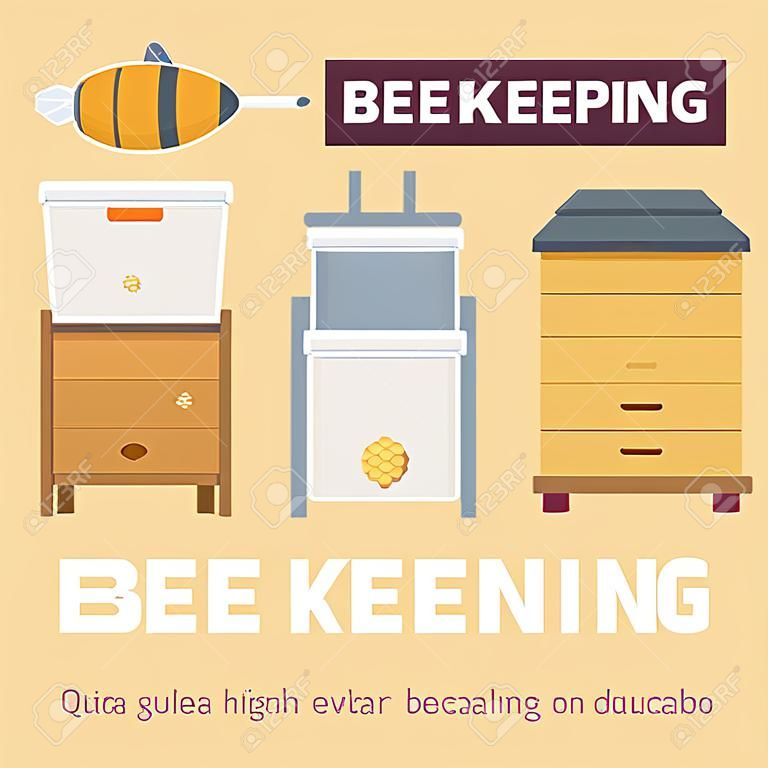 Beekeeping vector concept with different  items. Modern flat style vector. Honey illustration. Apiary concept.