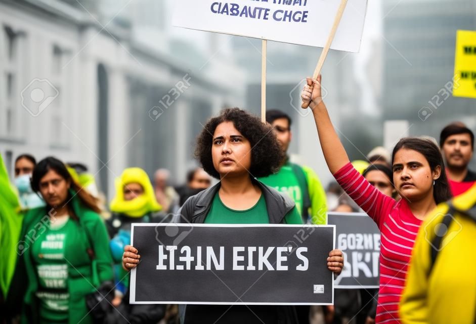 Personas con pancartas y carteles en huelga mundial por el cambio climático.