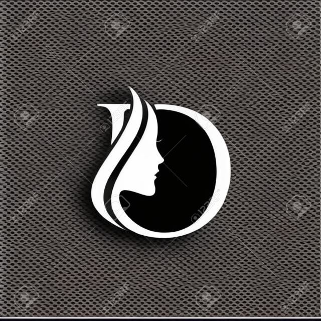 Litera D Uroda Kobiety Twarz Logo Design Vector