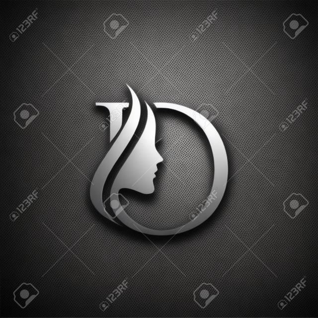 Litera D Uroda Kobiety Twarz Logo Design Vector