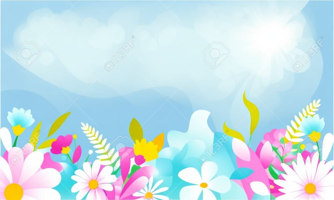Design-Banner-Frame-Blume Frühlingshintergrund mit schönem. Vektor-Illustration-Vorlagen-Banner.