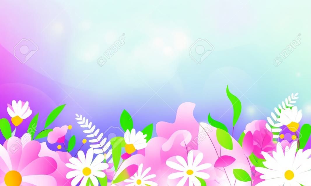 Design-Banner-Frame-Blume Frühlingshintergrund mit schönem. Vektor-Illustration-Vorlagen-Banner.