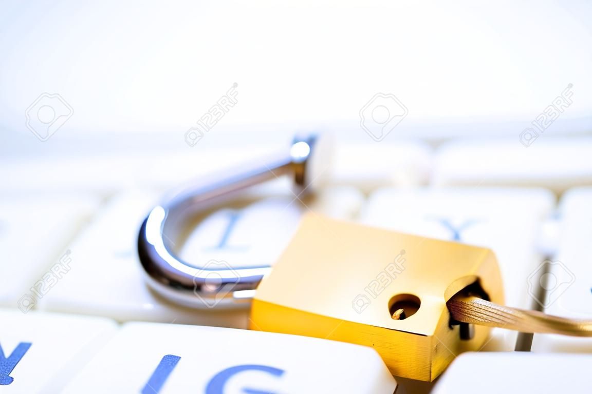 Golden Padlock on Keyboard Cyber Security Concept