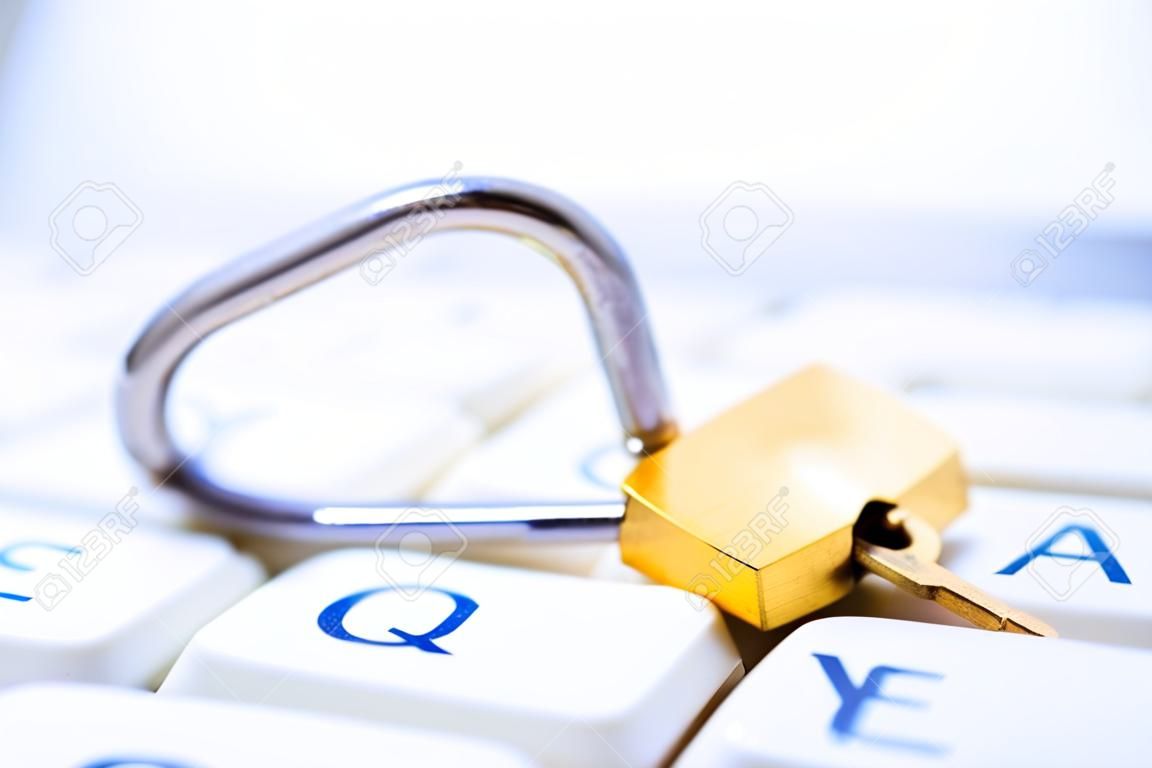 Golden Padlock on Keyboard Cyber Security Concept