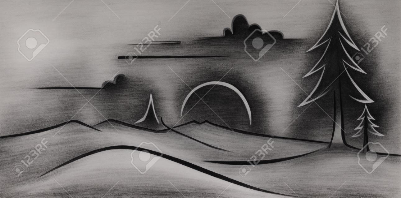 abstract landscape drawing - black outline