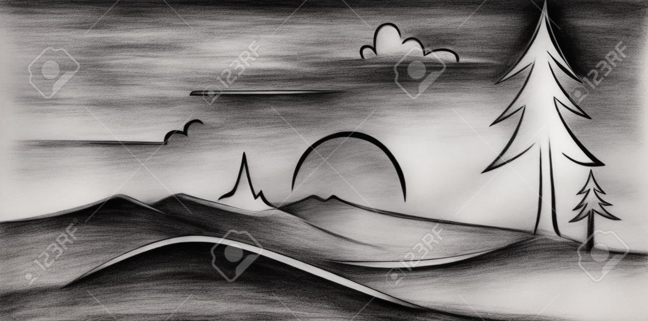 abstract landscape drawing - black outline