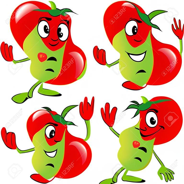 мультфильм помидоры со многими выражение, руки и ноги