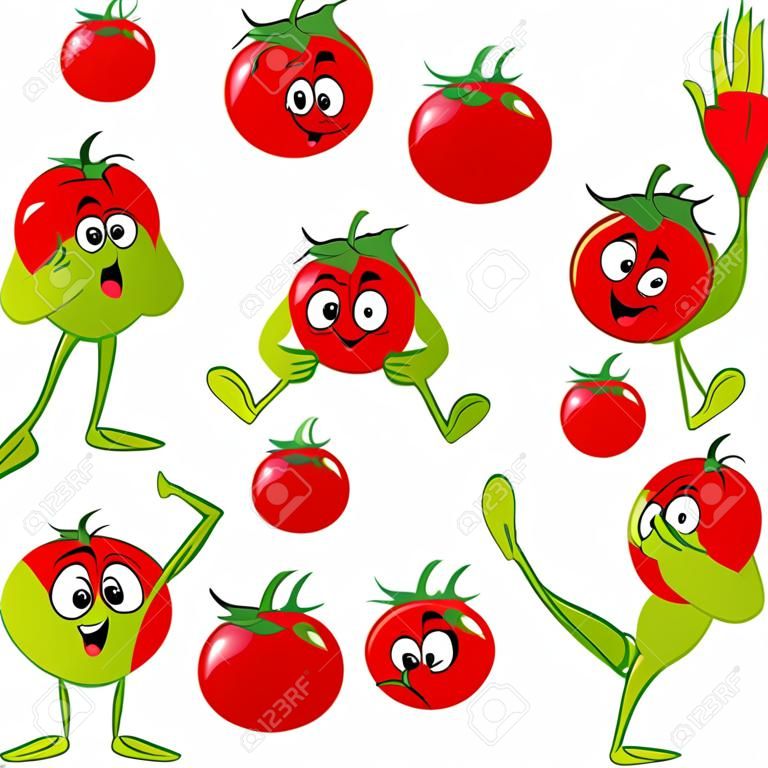 мультфильм помидоры со многими выражение, руки и ноги