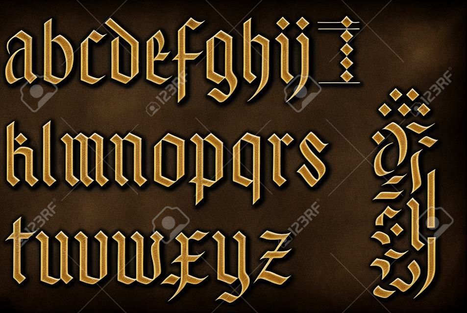 gotycki alfabet czcionki - stare pismo odręczne litery wektorowe abc