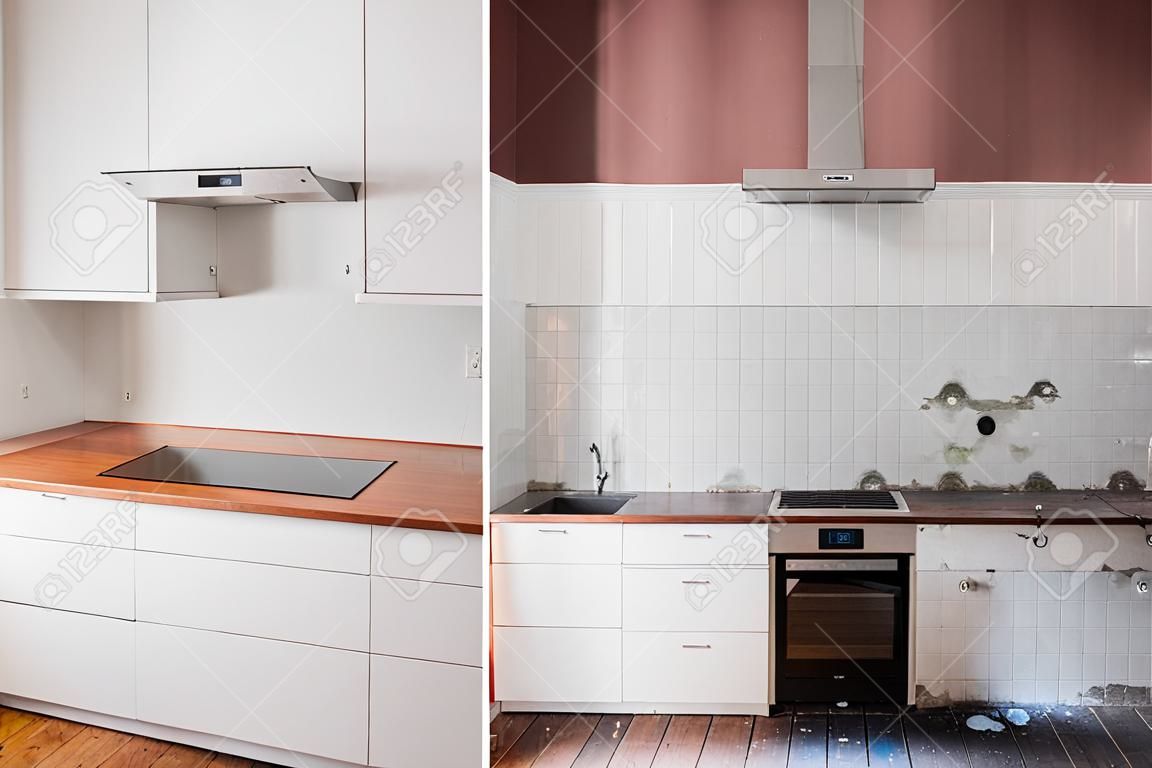 built-in kitchen  before and after  restoration  -  renovation concept -