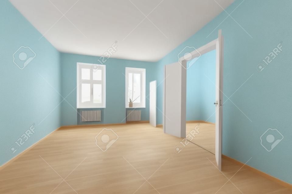리노베이션 후 컬러 벽이 있는 빈 아파트의 방